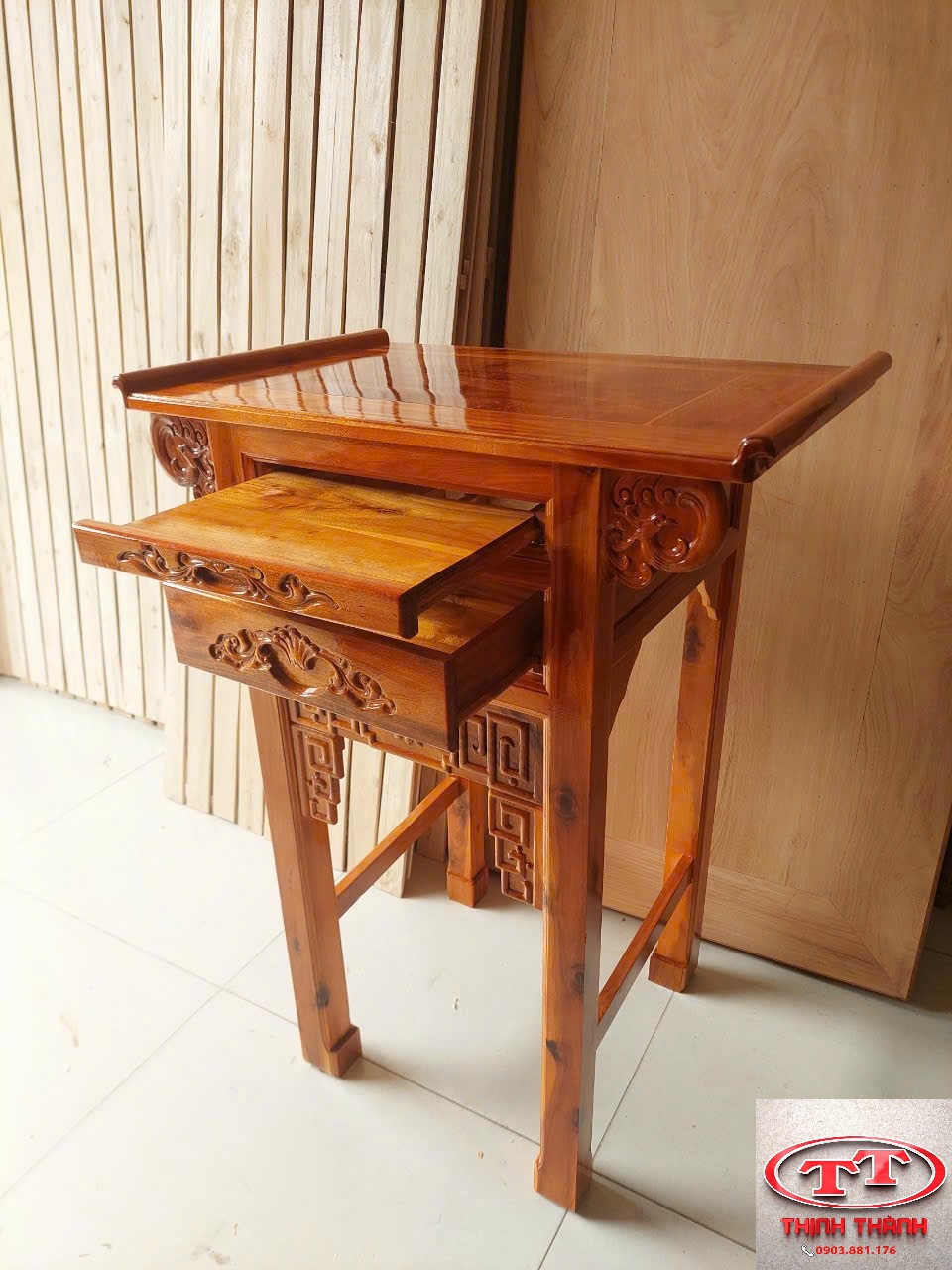 BÀN THỜ GIA TIÊN 1 CẤP GỖ TRÀM - BTGT13