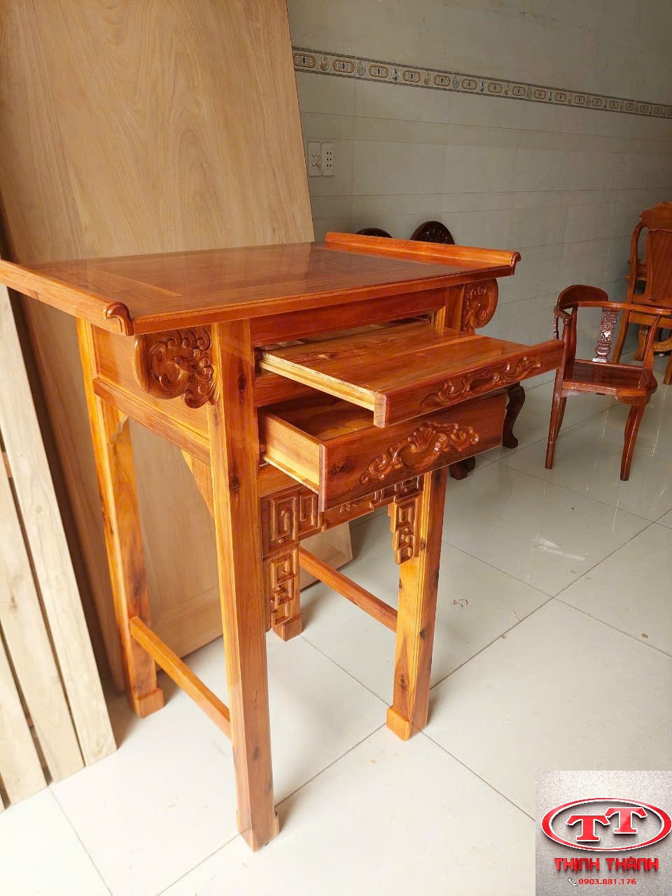 BÀN THỜ GIA TIÊN 1 CẤP GỖ TRÀM - BTGT13
